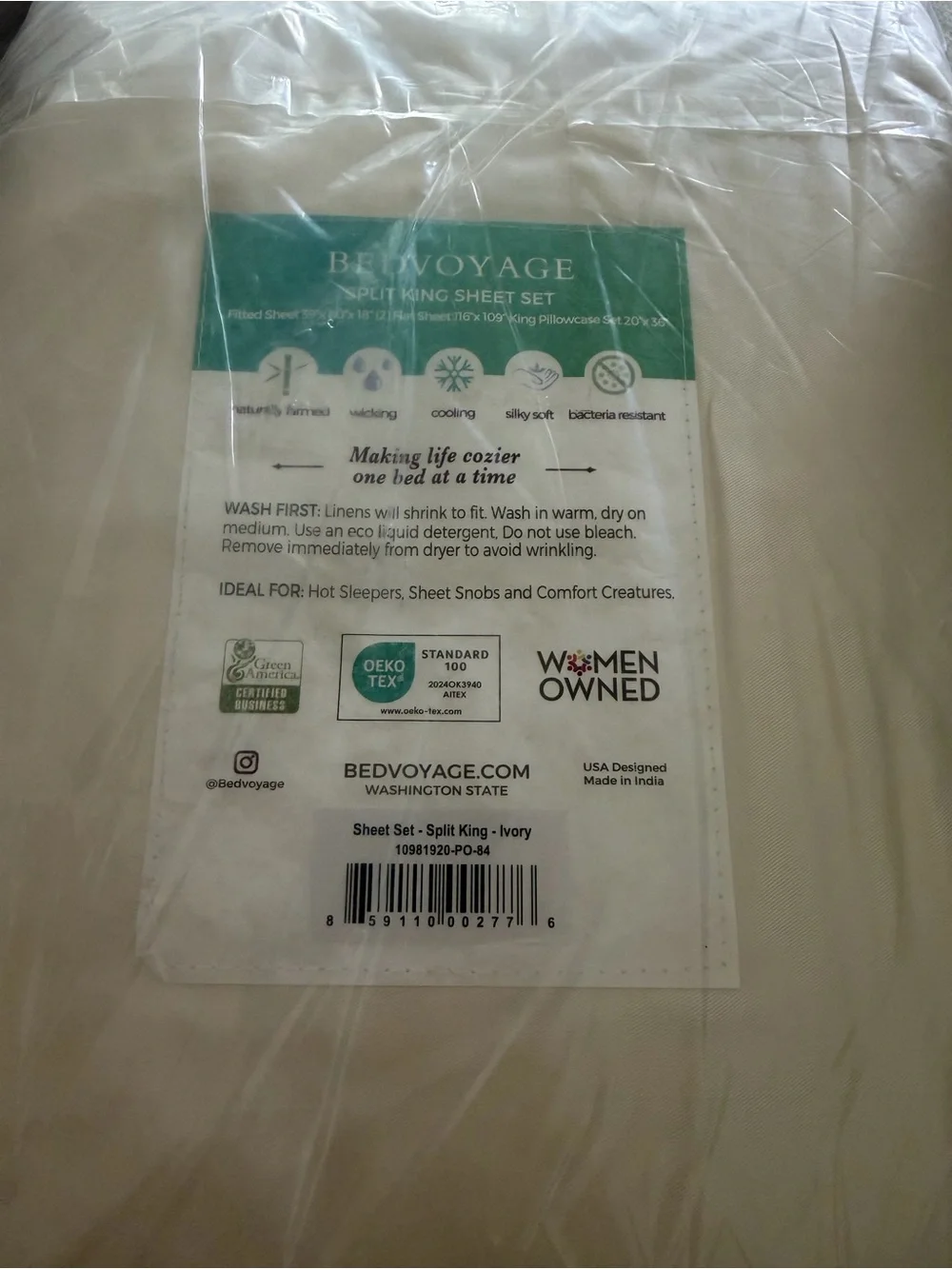 Bedvoyage Bamboo Split King Size 5pc Sheet Set In ivory- New